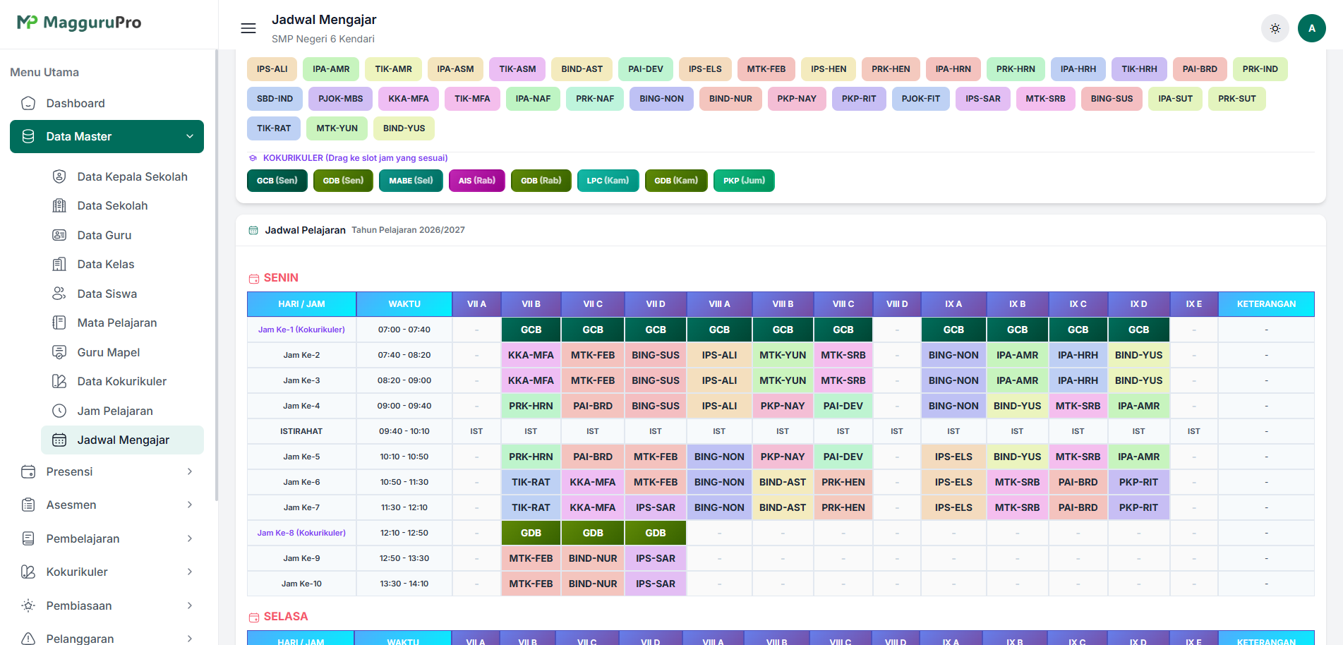 Matriks Jadwal Pelajaran